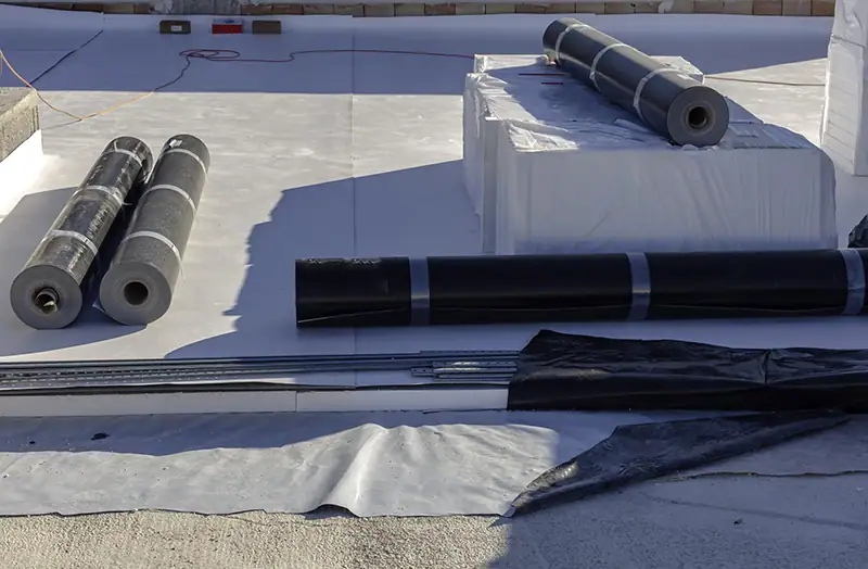 stratigraphy of the materials to waterproof a terrace in a new building with the following products:4 mm PVC, polystyrene, non-woven fabric and 2 mm polyethylene